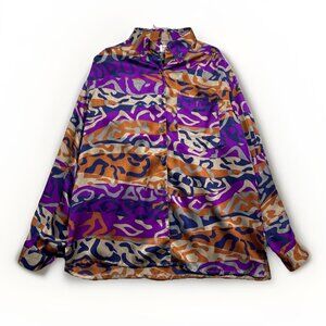 Y2K Rouie Purple / Orange camo AOP Button Up Top Sz 14 Funky Party Canada Made